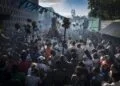 Managua, Nicaragua. 10/08/2019. Tradicional dejada de Santo Domingo de Guzman desde su iglesia en Managua donde fue montado en el barco y bailo al son de filarmonicos en el gancho de caminos del mercado oriental. El recorrido de la imagen estuvo en orden y la policia hizo presencia en todo el trayecto de la procesion. Oscar Navarrete/ LA PRENSA.