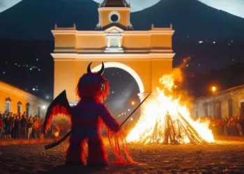 Guatemaltecos queman un diablo representado por la cuestionada fiscal Consuelo Porras