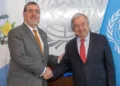 Presidente de Guatemala y secretario de la ONU hablan de democracia y combate a la corrupción