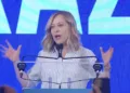 Giorgia Meloni, primera ministra italiana, en su discurso de victoria.