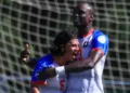 Jugadores de Belice festejan este martes 10 de septiembre en triunfo ante Anguila, en la Liga de Naciones de la Concacaf.