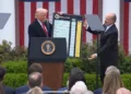 El presidente estadounidense Donald Trump durante el anuncio de los aranceles.