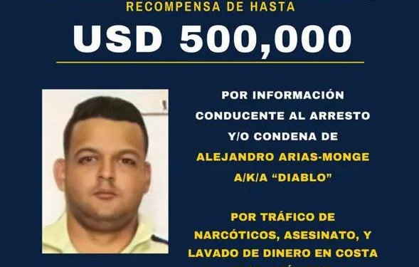 EEUU anuncia en Nicaragua recompensa de medio millón de dólares por narco costarricense