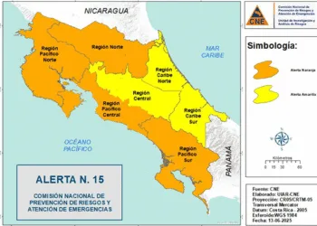 Costa Rica emite Alerta Naranja por lluvias en cinco regiones del país