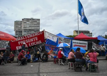 Maestros en huelga en Guatemala.