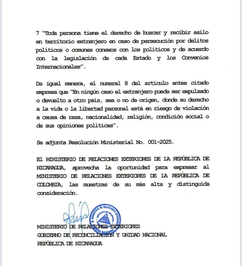 asilo politico de dictadura de nicaragua