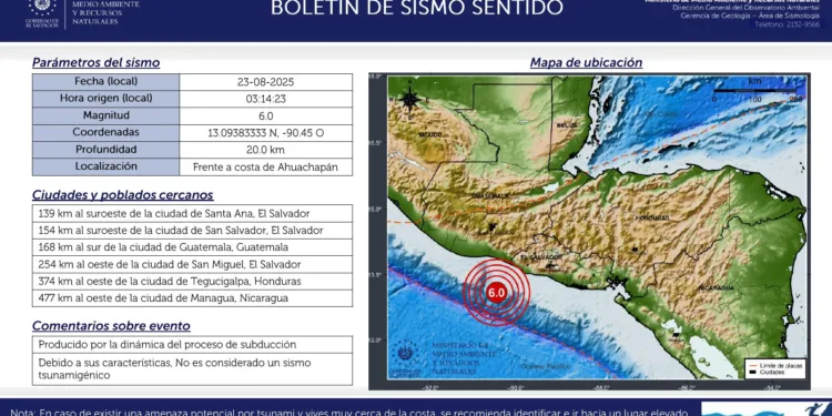 Sismo de magnitud 6.0 sacude El Salvador y Guatemala