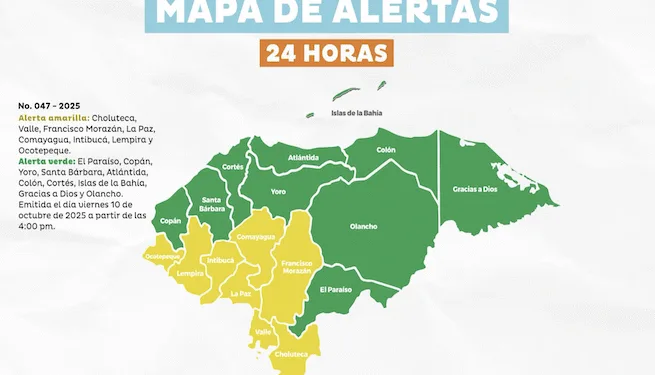 Alerta Amarilla por lluvias en 8 departamentos de Honduras y Alerta Verde en los otros diez
