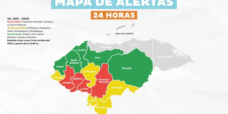 Honduras extiende alerta roja en cuatro departamentos por lluvias intensas y riesgo de inundaciones