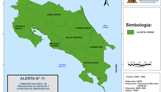 Costa Rica declara alerta verde por aumento de lluvias